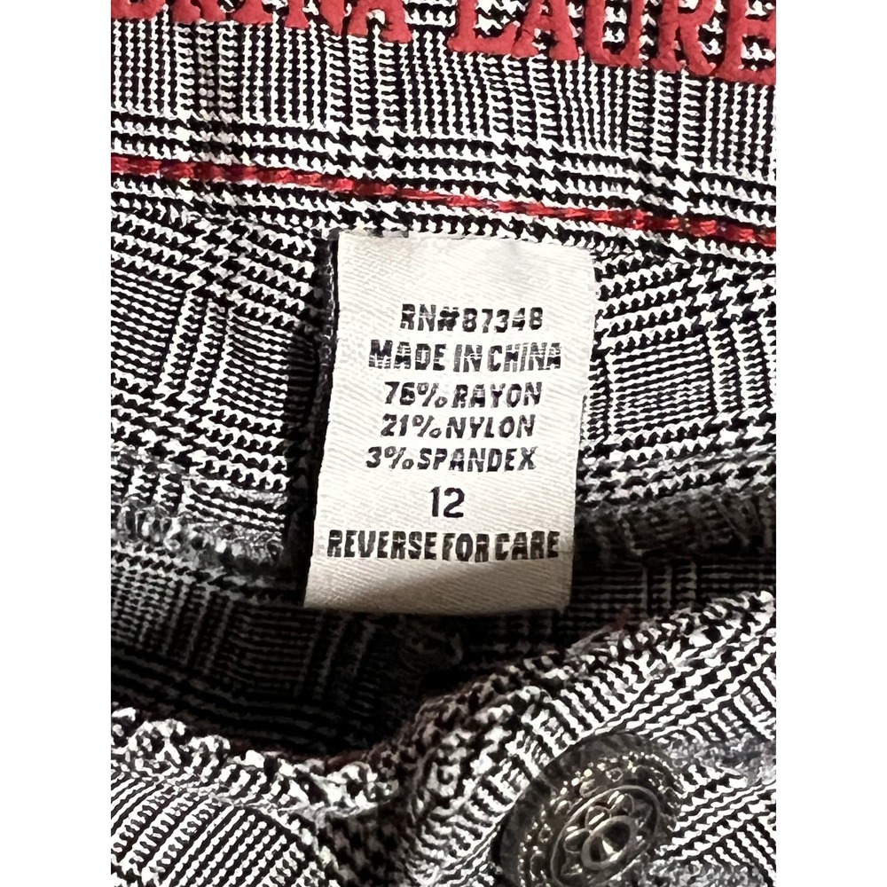 Sabrina Lauren Women's Size 12 Plaid Flare Pants Stretch Rayon Blend Gray Black - Picture 5 of 10